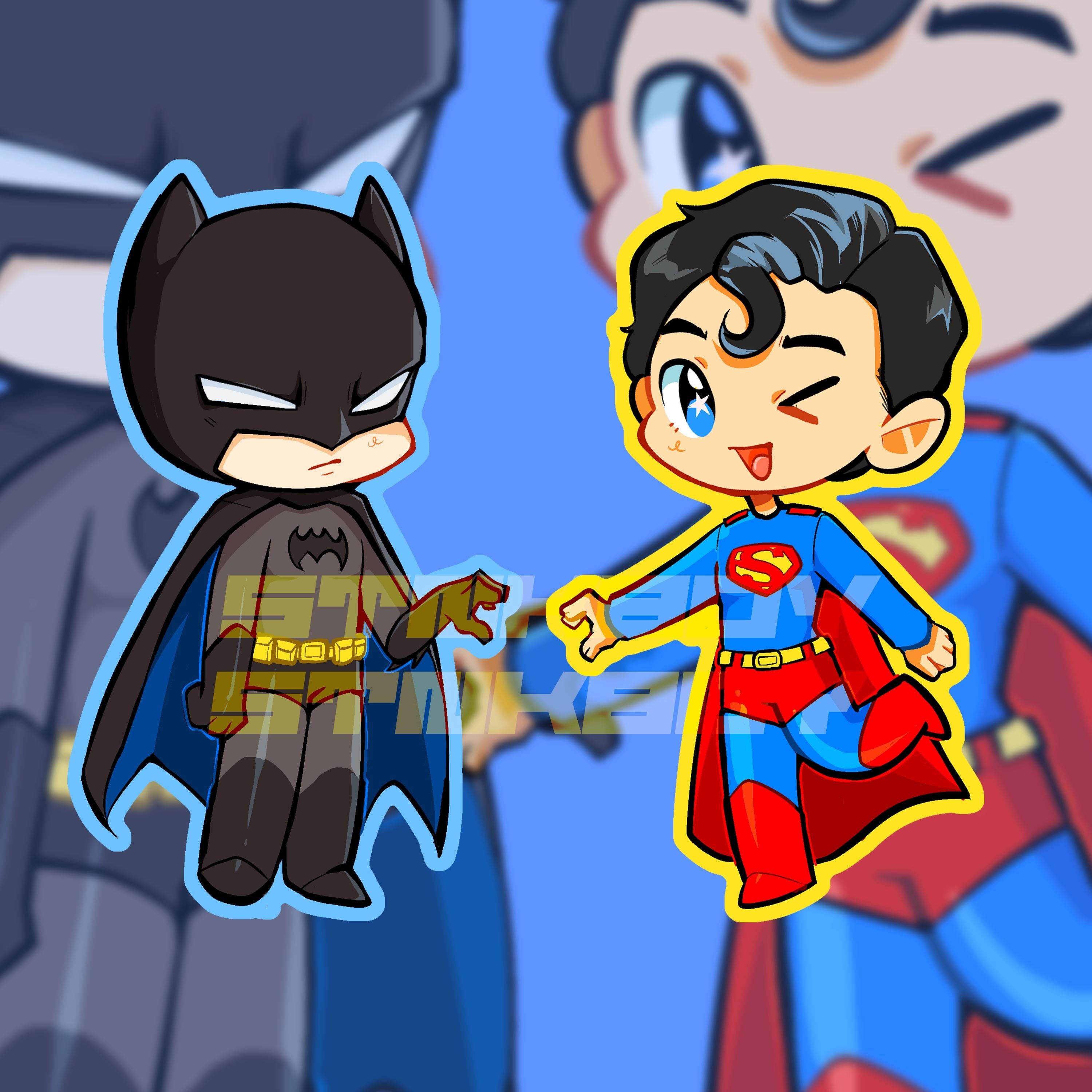 Superheros SuperBat Couple Chibi Holographic Water Resistent Vinyl Sticker 3" Inch