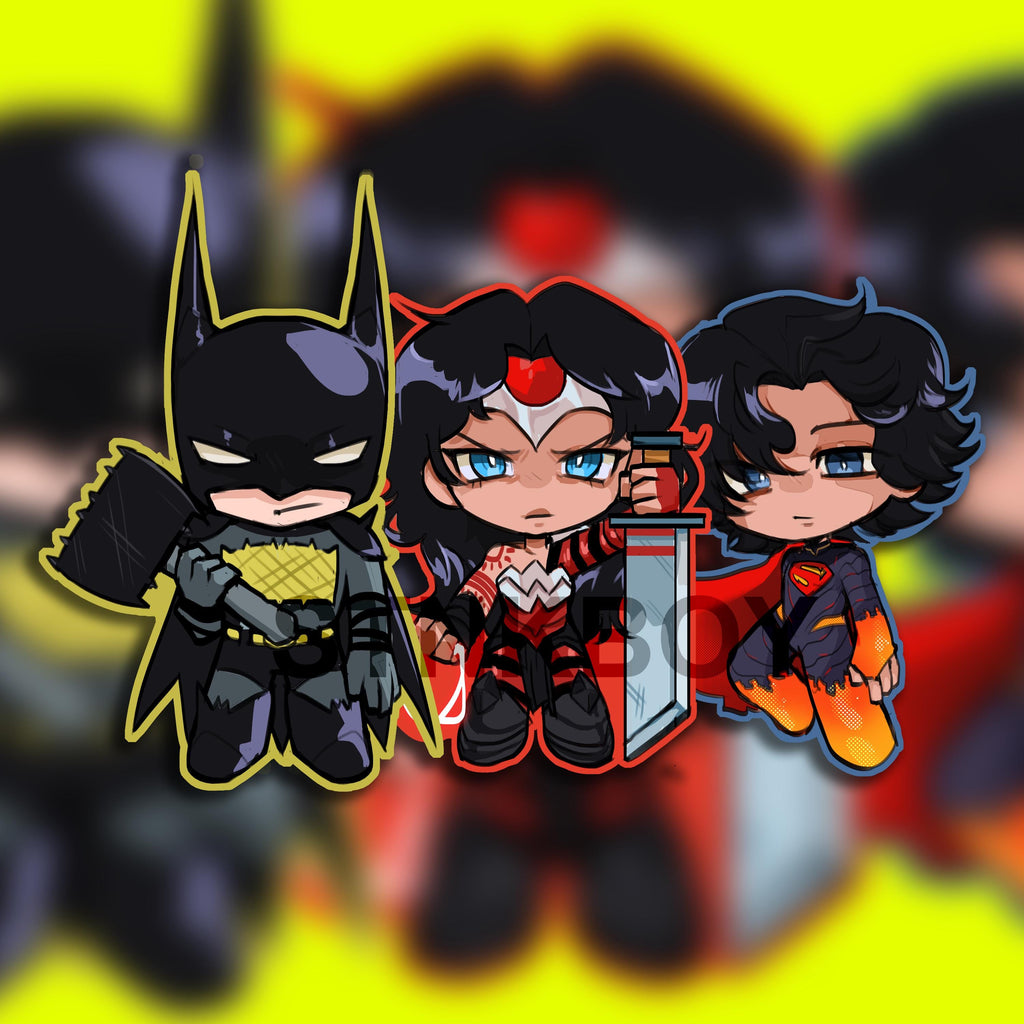 Absolute Superheros Trio Woman Bat Aura Chibi Holographic Water Resistent Vinyl Sticker 3" Inch
