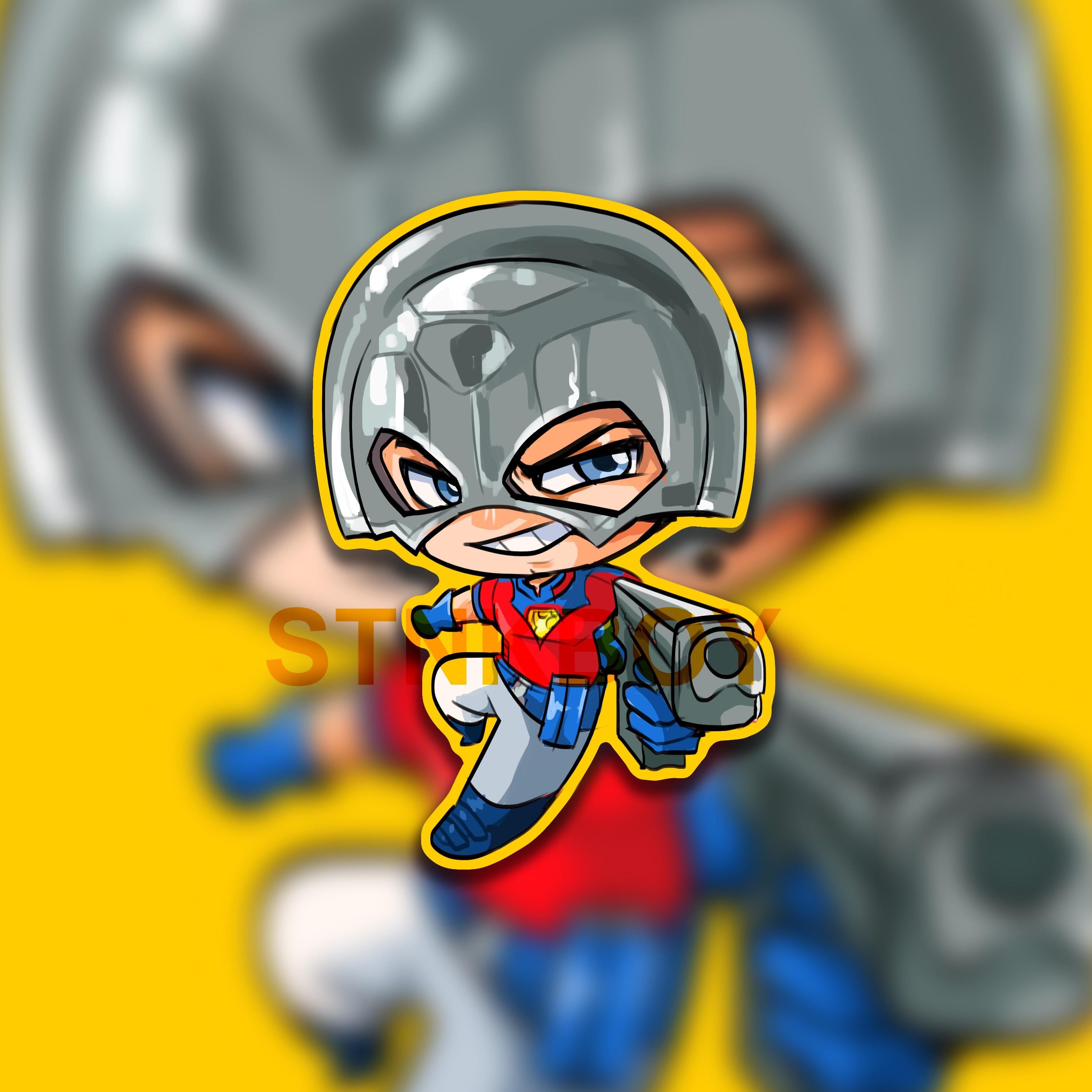 Supervillian Peace Dude Creator Chibi Holographic Water Resistent Vinyl Sticker 3" Inch