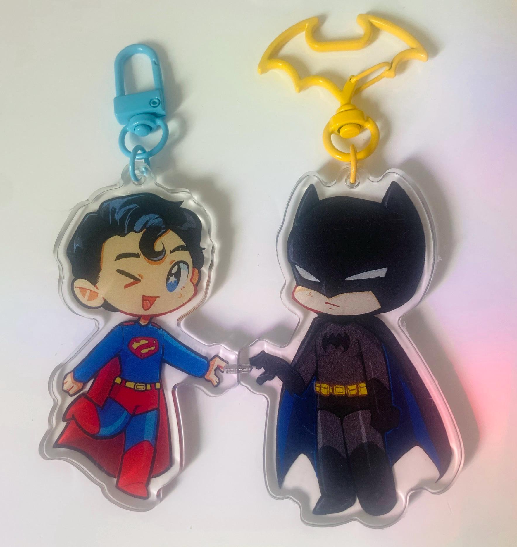 Superheros SuperBat Couple Chibi Magnet Keychain Set and Sticker 3" Inch